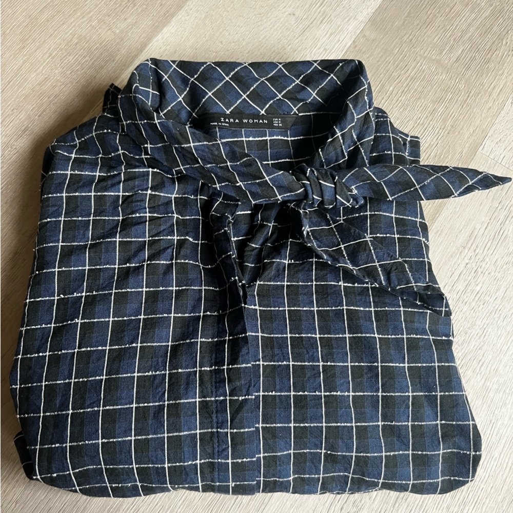 Zara Oversized Button Down Top with Tie Collar